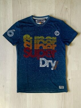 Superdry Blue Tee with Multicolor Graphic Size M
